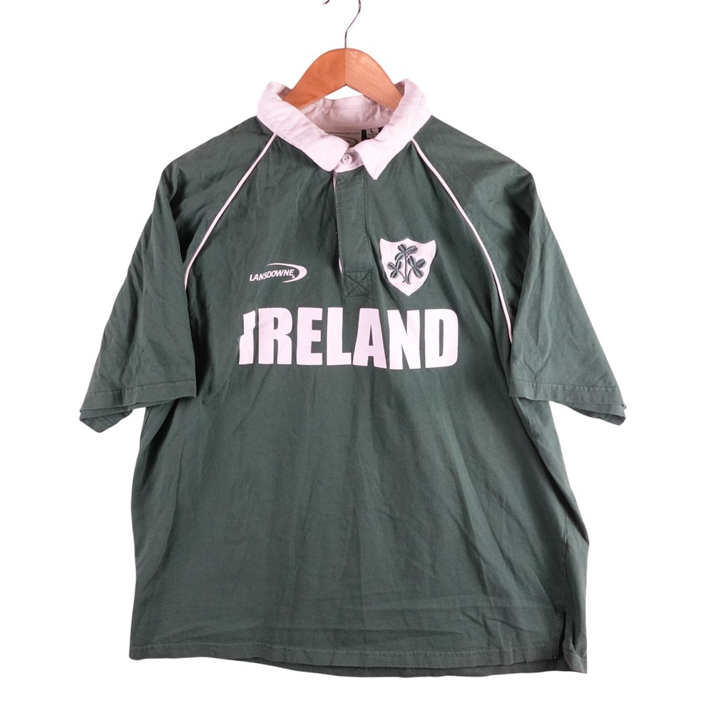 Lansdowne Ireland Rugby Shirt Mens Large Green Cotton Short Sleeve Polo Jersey